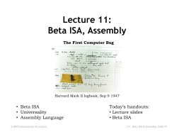 Lecture 11: Beta ISA, Assembly