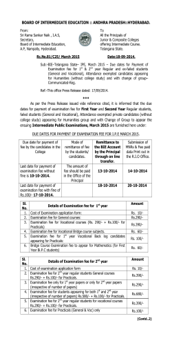 BIE–Telangana State– IPE, March 2015 – Due dates for Payment of