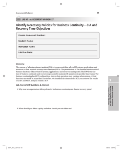 Identify Necessary Policies for Business Continuity&mdash;BIA and