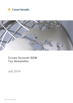 Crowe Horwath BDM Tax Newsletter July 2014