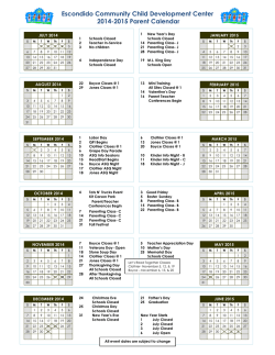 ECCDC Parent Calendar - Escondido Community Child