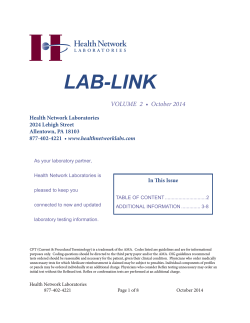 october 2014 • volume 2 - Health Network Laboratories