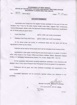 Employment Notice for the post of Cook and