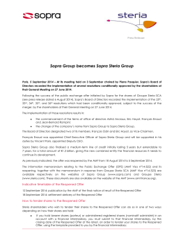Sopra Group becomes Sopra Steria Group