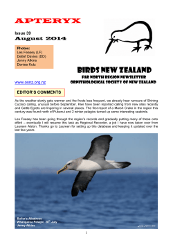 Aug 2014 - Ornithological Society of New Zealand