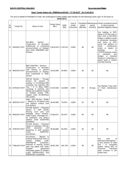 SOUTH CENTRAL RAILWAY Secunderabad Division Open Tender