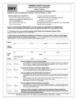 Dental Hygiene Program Application for Fall 2015