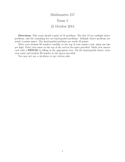 Mathematics 217 Exam 2 21 October 2014