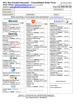 HCL Non-Funded Vaccines* - Consolidated Order Form