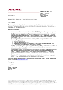 Ashland position on SVHC information August 2014
