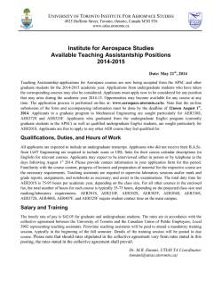 Institute for Aerospace Studies Available Teaching Assistantship