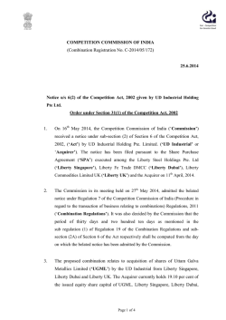 Notice given by UD Industrial Holding Pte Ltd.