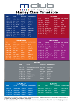 Hanley Class Timetable - M Club Spa and Fitness