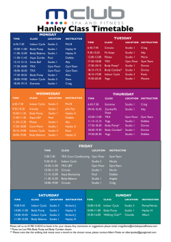 Hanley Class Timetable - M Club Spa and Fitness