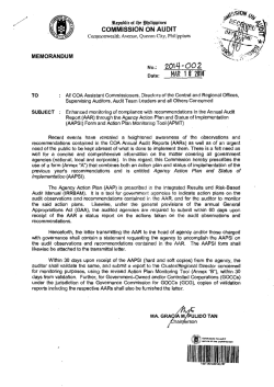 COMMISSION ON AUDIT MEMORANDUM NO. 2014-002