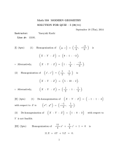 Math 559 MODERN GEOMETRY SOLUTION FOR QUIZ – I (09/11
