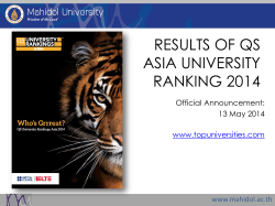 RESULTS OF QS ASIA UNIVERSITY RANKING 2014