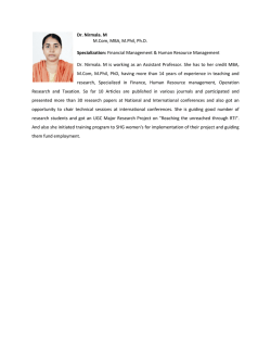Dr. Nirmala. M M.Com, MBA, M.Phil, Ph.D. Specialization: Financial
