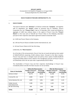 Issue of Shares by Procurri Corporation Pte. Ltd.