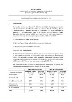 Issue of Shares by Procurri Corporation Pte. Ltd.