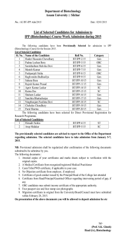 Selection List for IPP Course Work-2015 in the