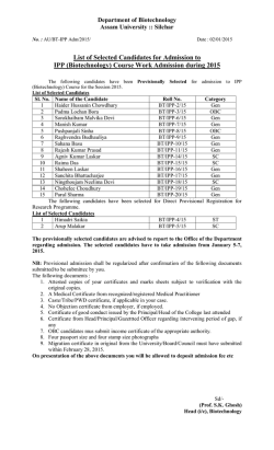 Selection List for IPP Course Work-2015 in the