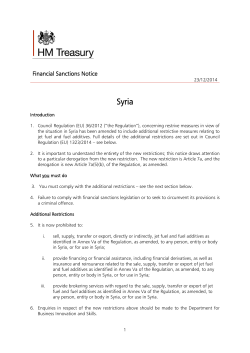 Latest HM Treasury notice, 23/12/14 Syria (Reg 1323/2014)