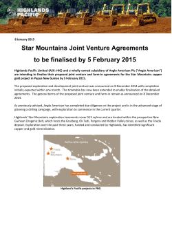 Star Mountains Update - Port Moresby Stock Exchange