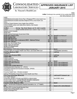 Insurance List - Consolidated Laboratory Services