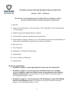 Board of Health Meeting Agenda - January 7, 2015