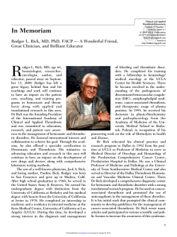 In Memoriam - Clinical and Applied Thrombosis/Hemostasis