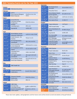 JSMC Tentative Events List for the Year 2015