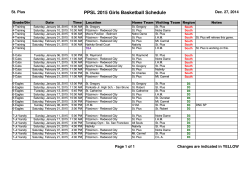 PPSL 2015 Girls Basketball Schedule