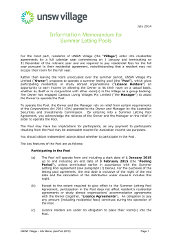 2015 Jan/Feb Summer Letting Pool Information