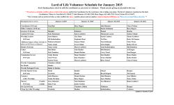 Lord of Life Volunteer Schedule for January 2015