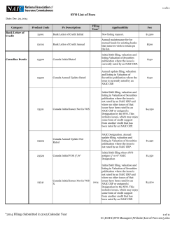 SVO List of Fees *2014 Filings Submitted in 2015 Calendar Year