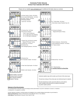Colchester Public Schools School Year Calendar 2014-2015