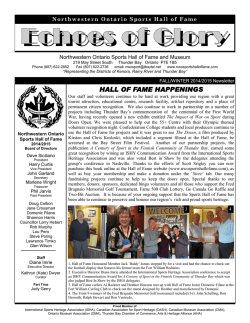 HALL OF FAME HAPPENINGS - Northwestern Ontario Sports Hall of