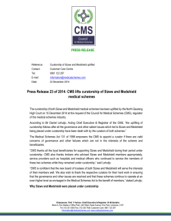 Press Release 23 of 2014: CMS lifts curatorship of Sizwe and