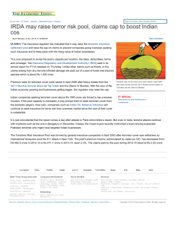 IRDA may raise terror risk pool, claims cap to boost Indian cos