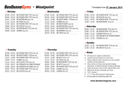 Westpoint Timetable 1st January 2015