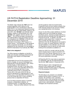 US FATCA Registration Deadline Approaching: 31 December 2014