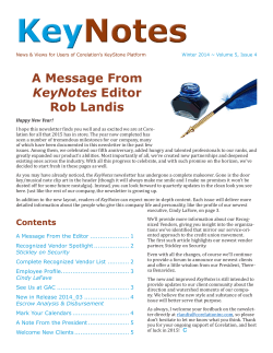A Message From KeyNotes Editor Rob Landis