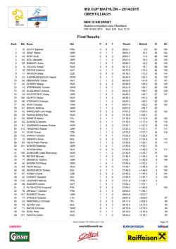 IBU CUP BIATHLON &ndash; 2014/2015 OBERTILLIACH Final Results