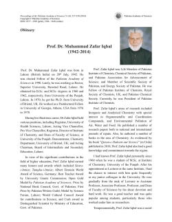 Prof. Dr. Muhammad Zafar Iqbal (1942-2014)