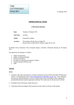 Operational Note regarding a Directions Hearing on 20 January 2015