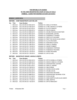 Gulu Chief Magistrate Court Cause List, Monday 21st
