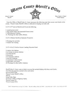 John G. Carter Sheriff Maj. Curtis A. Hand Chief Deputy From the