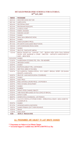 DETAILED PROGRAMME SCHEDULE FOR SATURDAY, 10 JAN