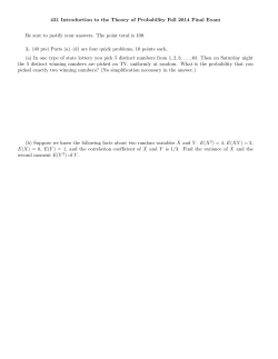 431 Introduction to the Theory of Probability Fall 2014 Final Exam
